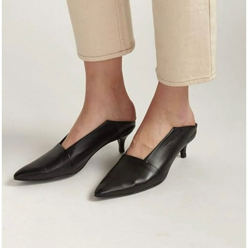 Thakoon Black Soft Leather Slip On Mule Shoes Kitten Heels NEW IN BOX